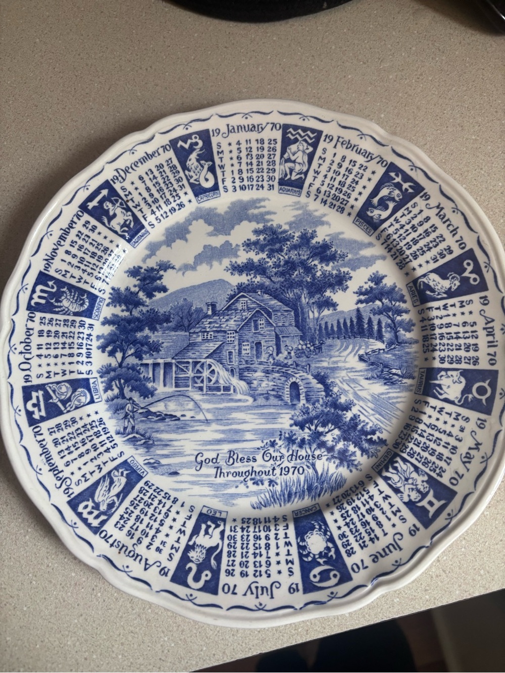 Blue Calendar Commemorative Decorative Plate - 1970